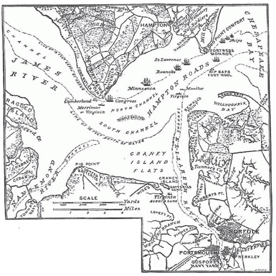 Map of Hampton Roads Battle Area